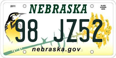 NE license plate 98JZ52