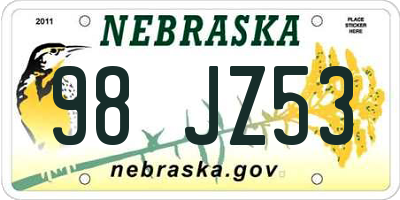 NE license plate 98JZ53