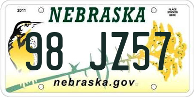 NE license plate 98JZ57