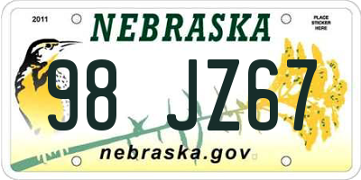 NE license plate 98JZ67