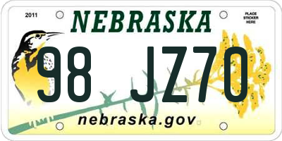 NE license plate 98JZ70