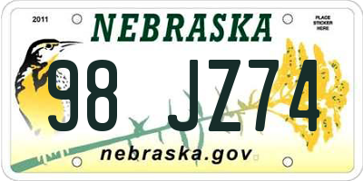 NE license plate 98JZ74