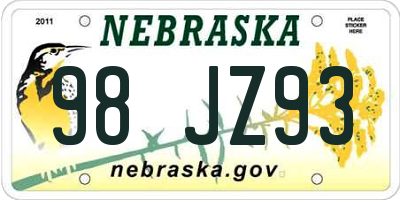 NE license plate 98JZ93