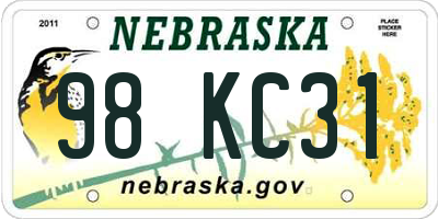 NE license plate 98KC31