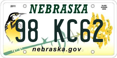 NE license plate 98KC62