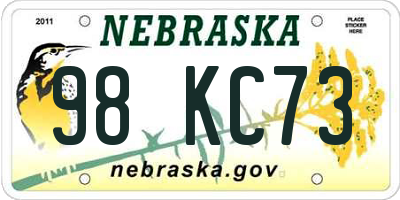 NE license plate 98KC73