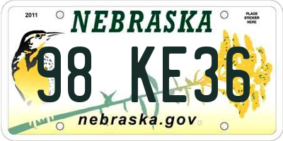 NE license plate 98KE36