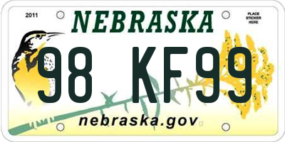 NE license plate 98KF99