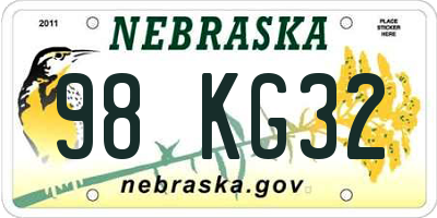 NE license plate 98KG32