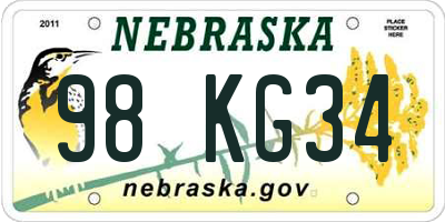 NE license plate 98KG34