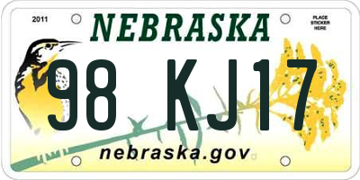 NE license plate 98KJ17