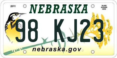 NE license plate 98KJ23
