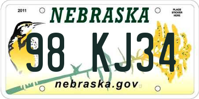 NE license plate 98KJ34