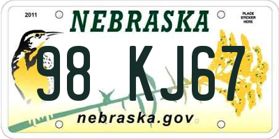 NE license plate 98KJ67