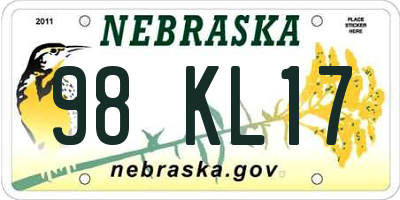 NE license plate 98KL17