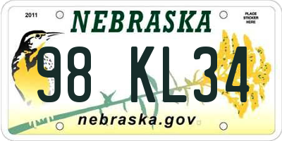 NE license plate 98KL34