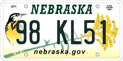 NE license plate 98KL51