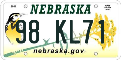NE license plate 98KL71