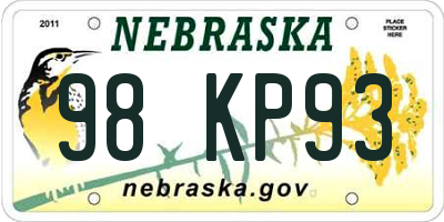 NE license plate 98KP93