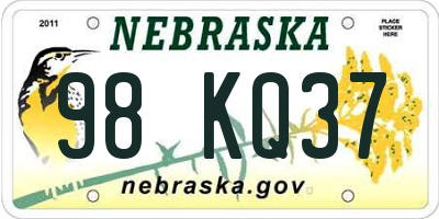 NE license plate 98KQ37