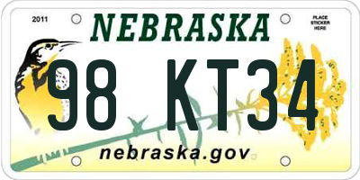 NE license plate 98KT34