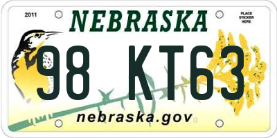 NE license plate 98KT63