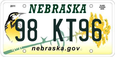 NE license plate 98KT96