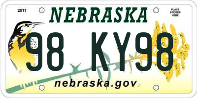 NE license plate 98KY98