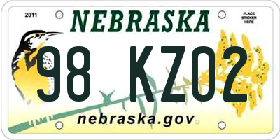 NE license plate 98KZ02