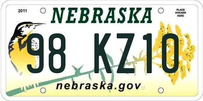 NE license plate 98KZ10