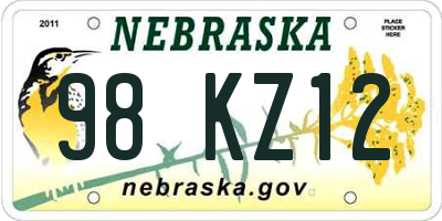 NE license plate 98KZ12