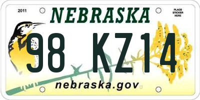 NE license plate 98KZ14