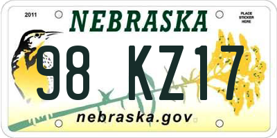 NE license plate 98KZ17
