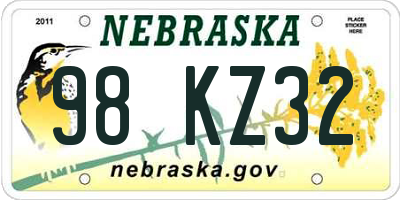 NE license plate 98KZ32