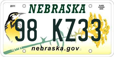 NE license plate 98KZ33