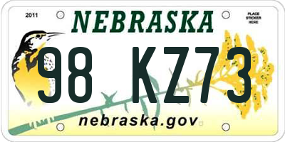 NE license plate 98KZ73