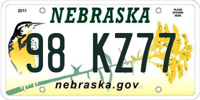 NE license plate 98KZ77