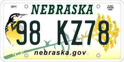 NE license plate 98KZ78