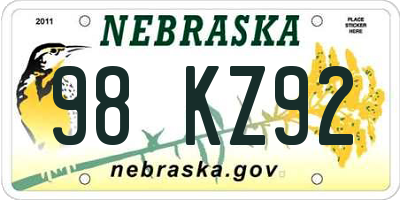 NE license plate 98KZ92