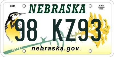 NE license plate 98KZ93