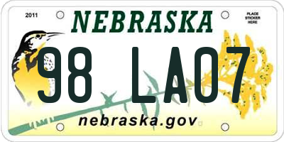 NE license plate 98LA07