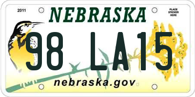 NE license plate 98LA15