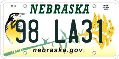 NE license plate 98LA31