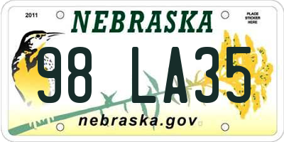 NE license plate 98LA35