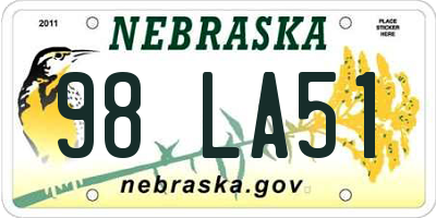 NE license plate 98LA51