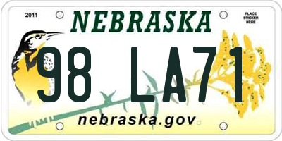 NE license plate 98LA71
