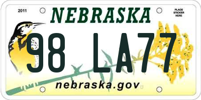 NE license plate 98LA77