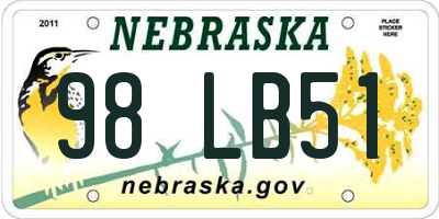 NE license plate 98LB51