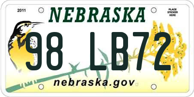 NE license plate 98LB72
