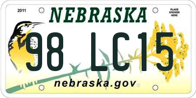 NE license plate 98LC15